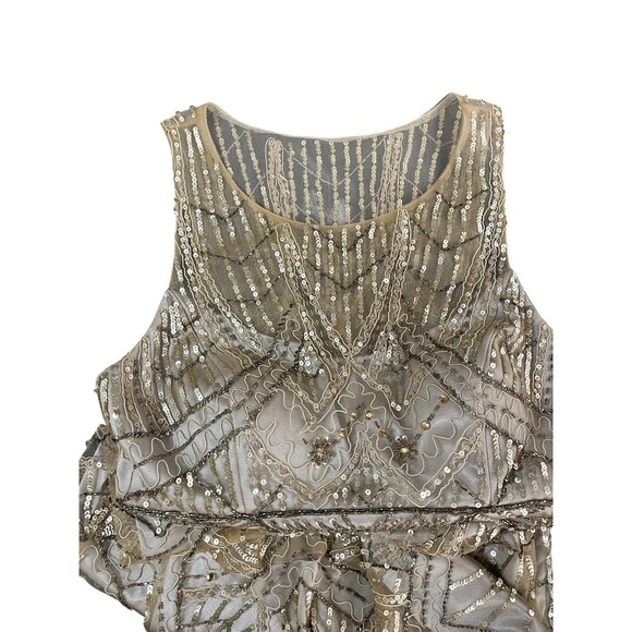 SUE WONG 10 Champagne Silver Beaded Sequin Bridal Formal Cocktail Evening Dress - Picture 13 of 16